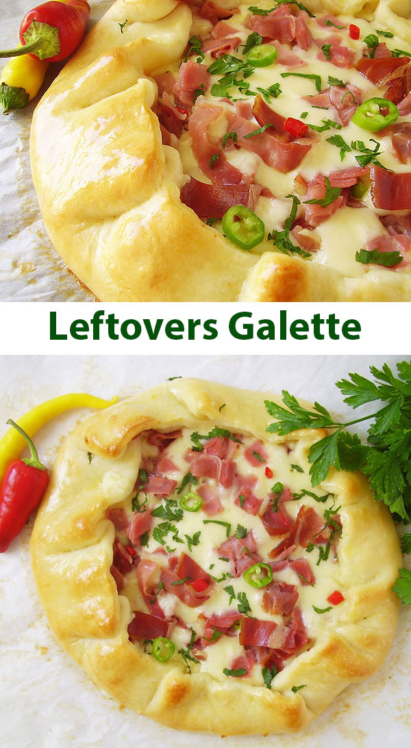 Leftovers Galette is budget friendly savory galette to use all the leftovers, be it Thanksgiving or any other holiday party. Instead of sandwiches, you use pie crust or homemade dough and there you have an easy dinner everybody loves!