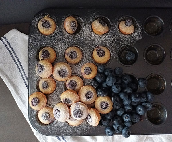 Mini Blueberry Yogurt Muffins are homemade small batch of 24 mini blueberry Greek yogurt bites. Batter whisked under 10 minutes and dropped in muffin tin shaped for 24 mini muffins is your new favourite kid friendly healthy recipe.