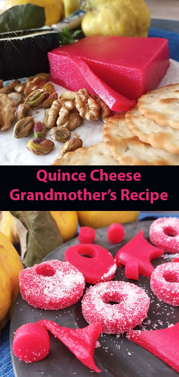 Quince Cheese – Grandmother’s Recipe is easy homemade quince paste recipe. Goes well with cheese platter but if rolled in sugar makes great Christmas candy!