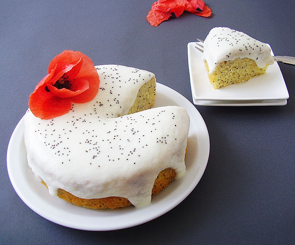 Lemon Yogurt Poppy Seed Cake decorated with poppy flower is light and attractive cake, easy to make.