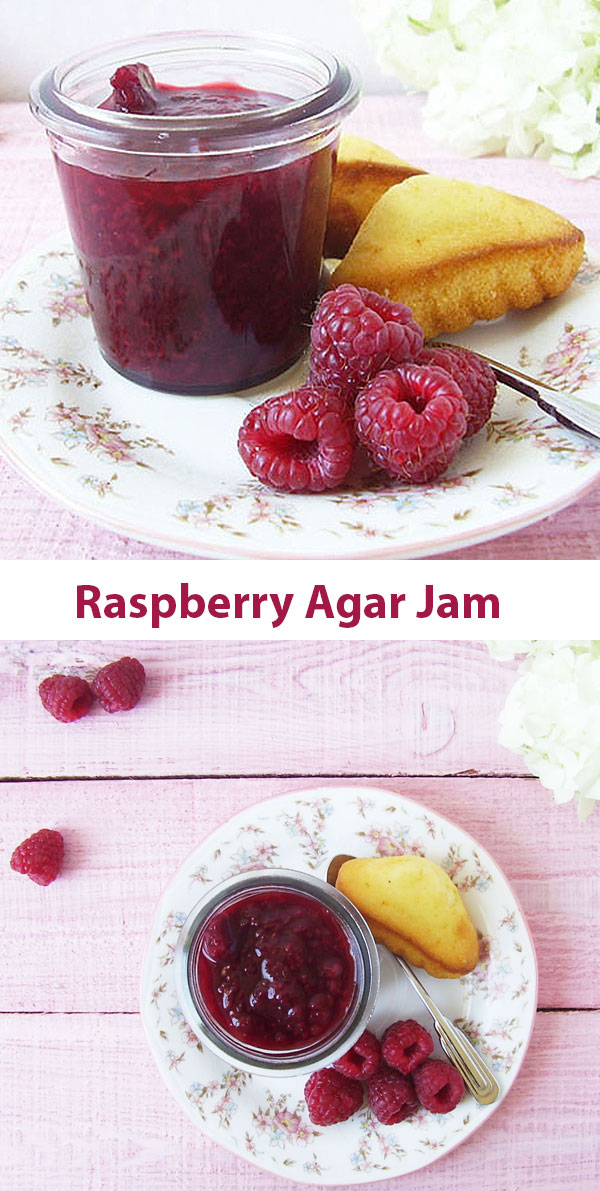 Raspberry Agar Jam is easy and healthy fruit jam recipe with chopped lemon and agar agar powder.
