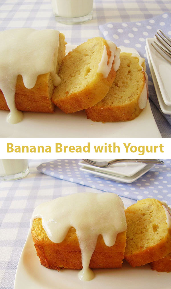 Banana Bread with Yogurt is one bowl, moist, healthy, and light breakfast bread recipe with simple yogurt topping for banana and yogurt lovers!