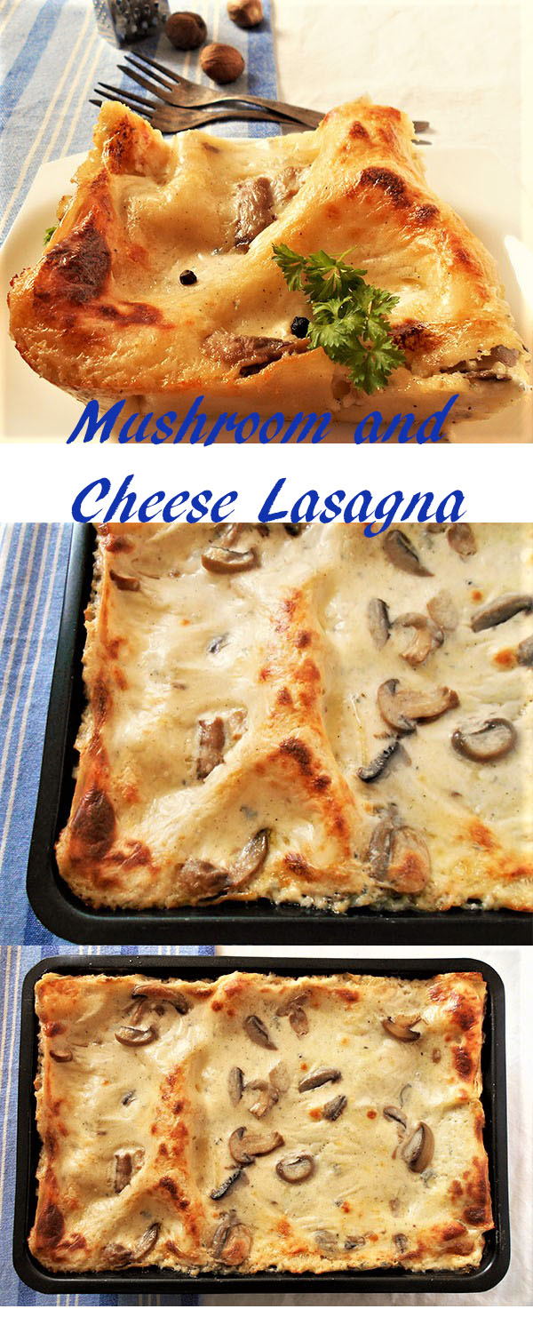 Mushroom and Cheese Lasagna is delicious vegetarian lasagna bake finished in 50 minutes. No boil lasagna noodles, mushrooms and cheese loaded version even Garfield would not resist!