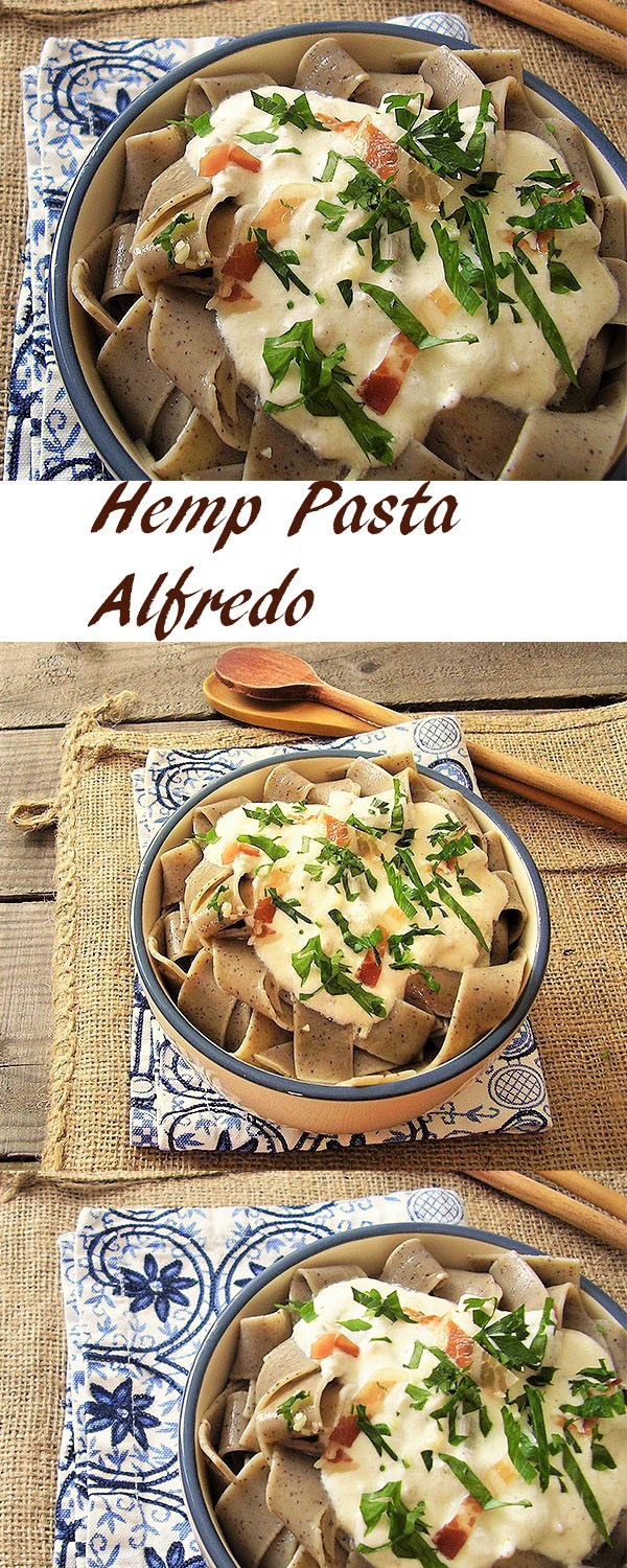 Hemp Pasta Alfredo is healthy gluten free pasta week dinner recipe with creamy Alfredo daughter sauce done under 20 minutes! Perfect for two!