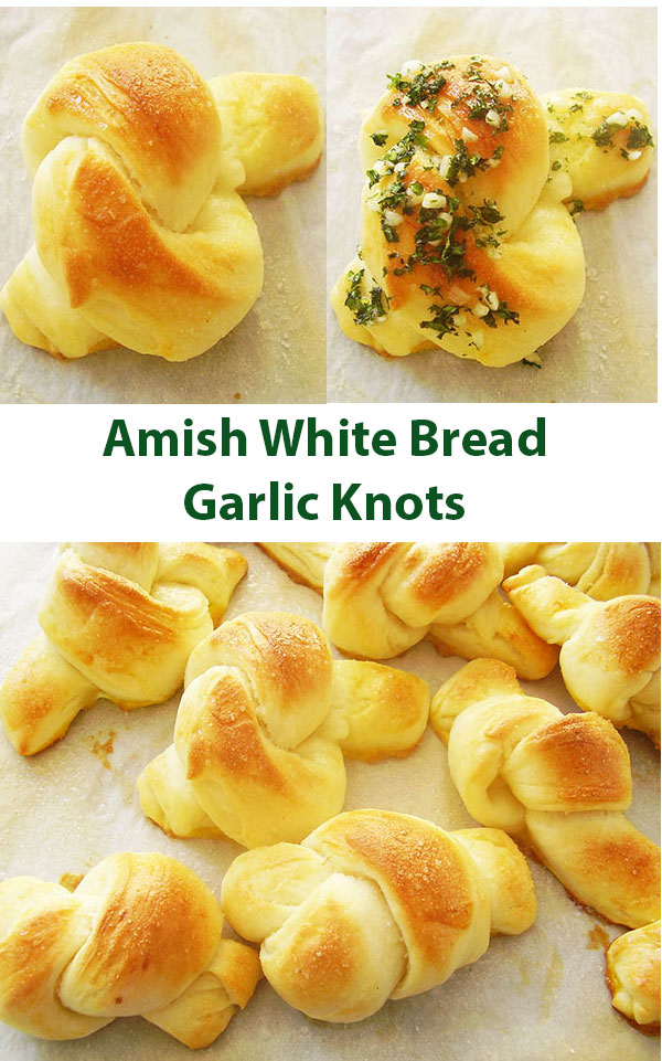 Amish White Bread Garlic Knots are made using delicious traditional homemade bread dough recipe with garlic and parsley spread on the top. Perfect appetizer!