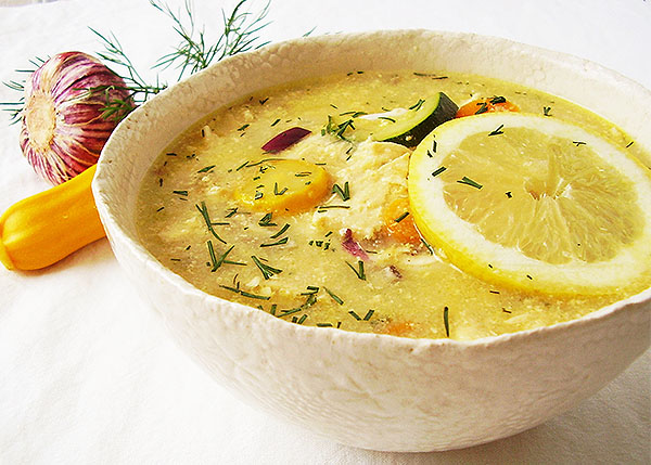 Greek Chicken Soup with Semolina and Vegetables: Avgolemono.