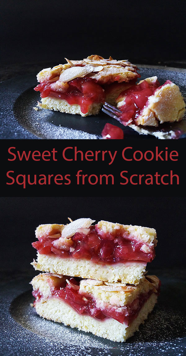 Sweet Cherry Cookie Squares from Scratch is cherry pie wrapped in cookie dough for great sweet cherries dessert recipe. Almond slices on the top are just great! Sweet Cherry Cookie Squares from Scratch is cherry pie wrapped in cookie dough for great sweet cherries dessert recipe. Almond slices on the top are just great!