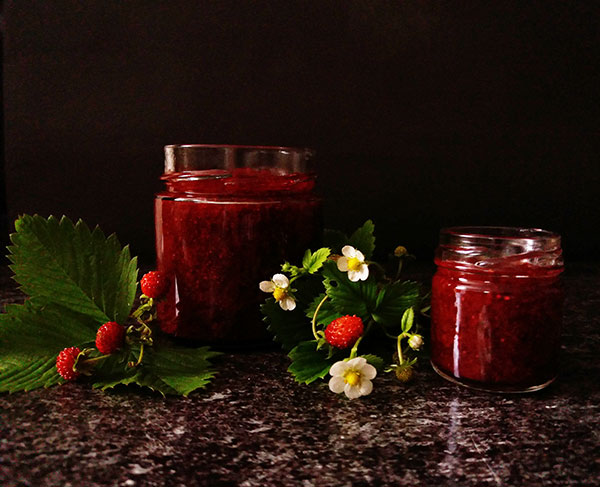 Wild Strawberry Jam without Pectin is vegan and gluten free combination of garden and wild strawberries to have an amazing spread for toast, meringue cake, ice cream, pancakes, or waffles. Perfect gift for your foodie friends also!