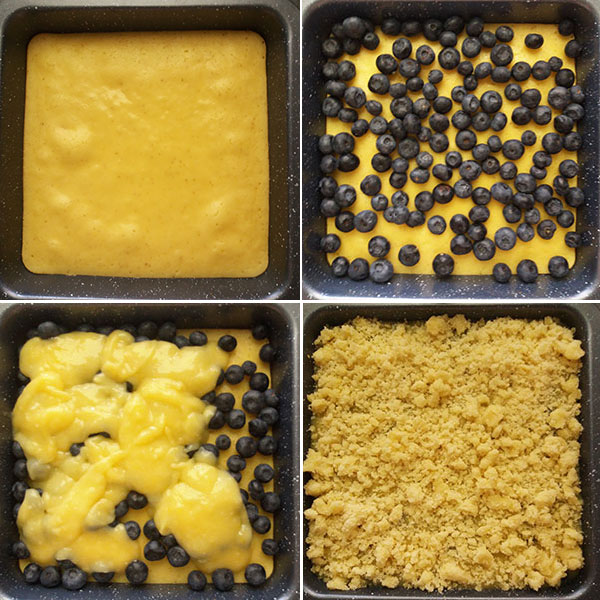 Lemon Curd Blueberries Crumb Cake : tasty lemony cake with fresh blueberries, covered with lemon curd and topped with crumbs makes absolutely beautiful dessert everybody enjoys !