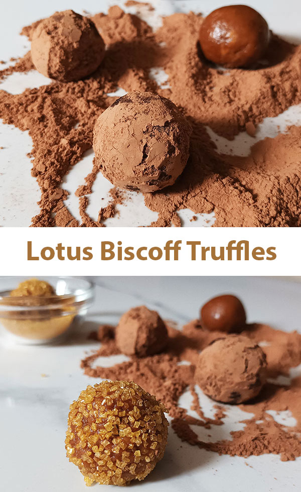 Lotus Biscoff Truffles made of cinnamon, nutmeg and ginger tasting cookie butter, Biscoff cookies, Ricotta cheese and chocolate powder for tasty no bake dessert done in several minutes !