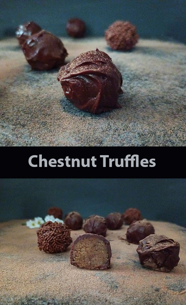 Chestnut Truffles is gluten free dessert; delicious and simple, with chocolate, dark rum and chestnut, no bake easy homemade truffle recipe. 
