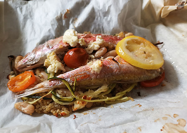Fish ( Red Mullet ) En Papillote aka Triglia Rossa al Cartoccio is fish cooked in parchment paper in the oven for amazing summer main dishes.