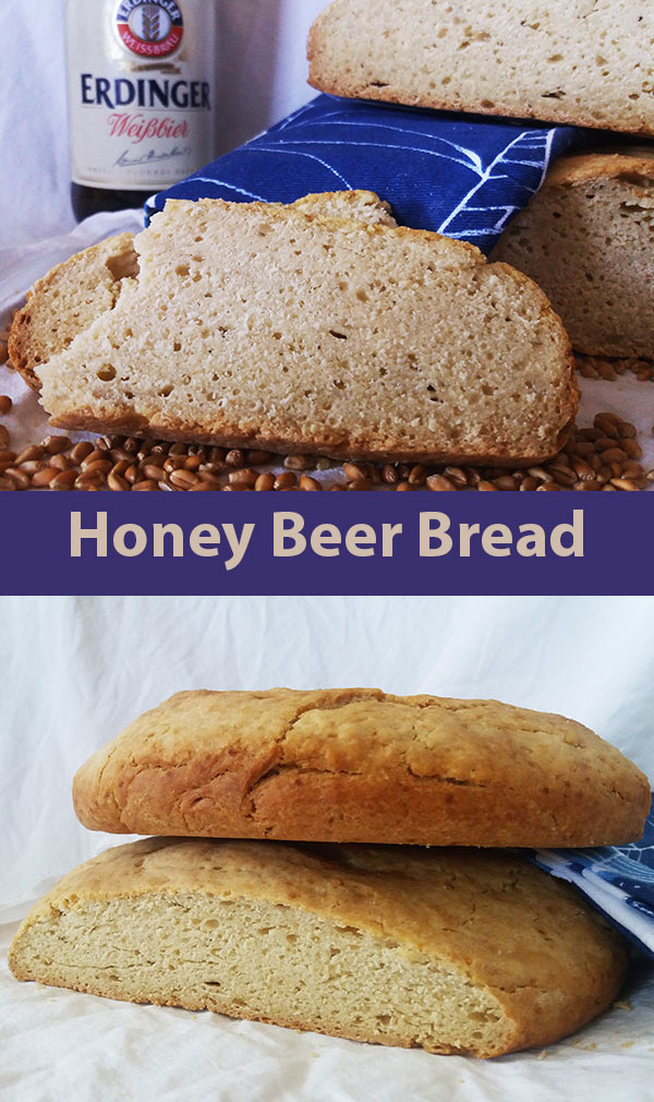 Honey Beer Bread recipe is great to have at hand if you are out of yeast. Beer, honey, baking soda, and baking powder with few more ingredients make tasty slices of bread to enjoy with extra honey and melted butter! I mean, if you're OK with giving one beer away :-)