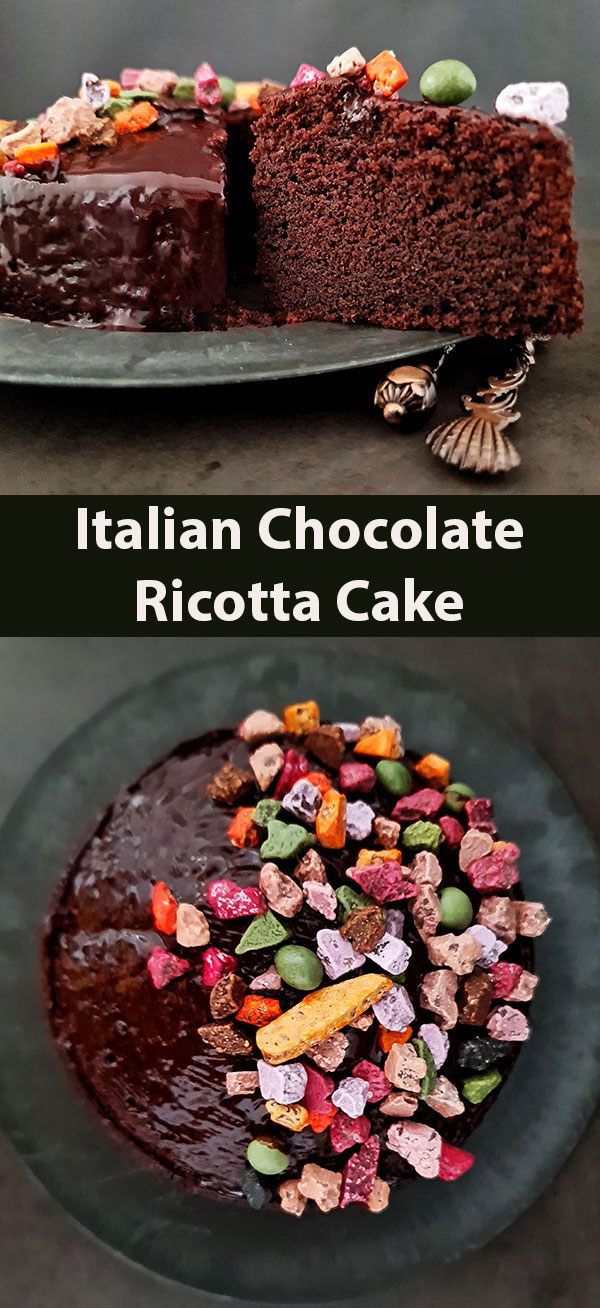 Italian Chocolate Ricotta Cake is creamy, moist, bold chocolate cake. Perfect to enjoy after tasty Mediterranean lunch or dinner. Italian Chocolate Ricotta Cake is creamy, moist, bold chocolate cake. Perfect to enjoy after tasty Mediterranean lunch or dinner.