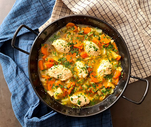 Italian Chicken Vegetable Soup with a twist: dumplings are made with lean chicken meat. Italian Chicken Vegetable Soup with a twist: dumplings are made with lean chicken meat.