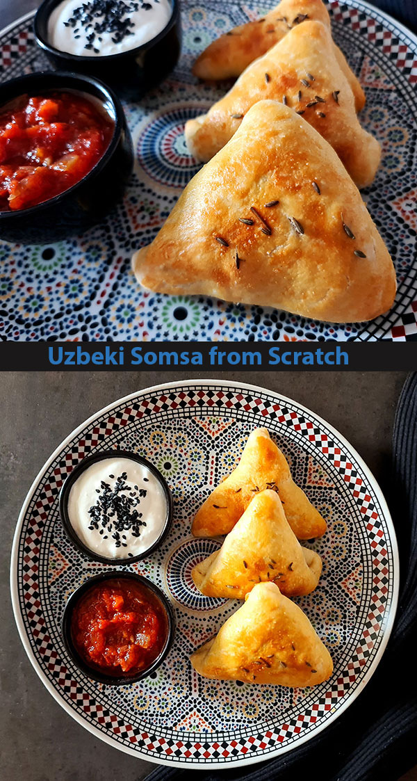 Uzbek Somsa from Scratch is satisfying street food made with mutton or beef. I used rotisserie chicken leftovers. Uzbek Somsa from Scratch is satisfying street food made with mutton or beef. I used rotisserie chicken leftovers.